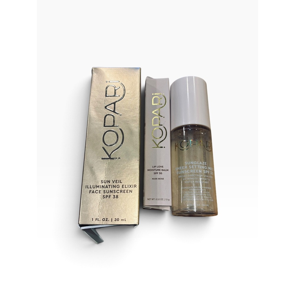 Kopari 3pc Set Sun Veil Illuminating Elixir Lip Love Balm Beige Sunglaze Mist
